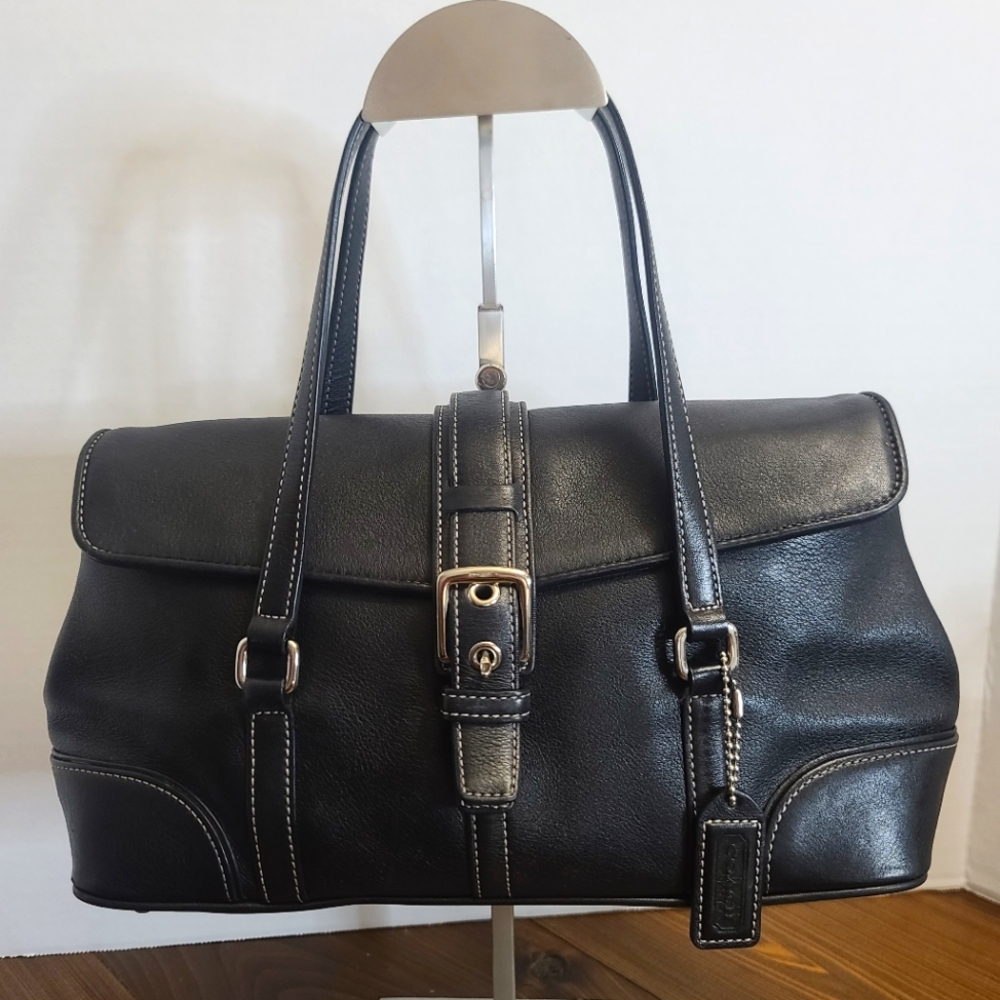 Vintage Coach Hampton Black Leather Satchel - Excellent Condition